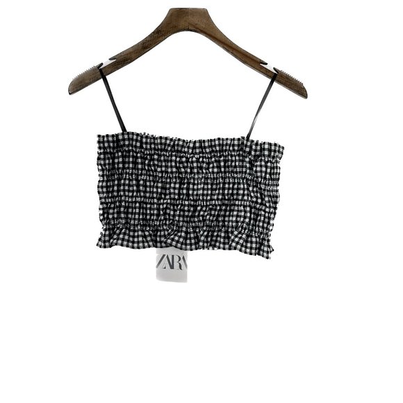 Zara Bandeau Crop Ruched Gingham Top NWT SIZE XS - Picture 1 of 3